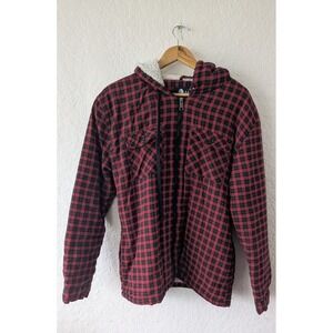 US Forces Mens Red Buffalo Plaid Sherpa Lined Hooded Flannel Jacket Large UF174